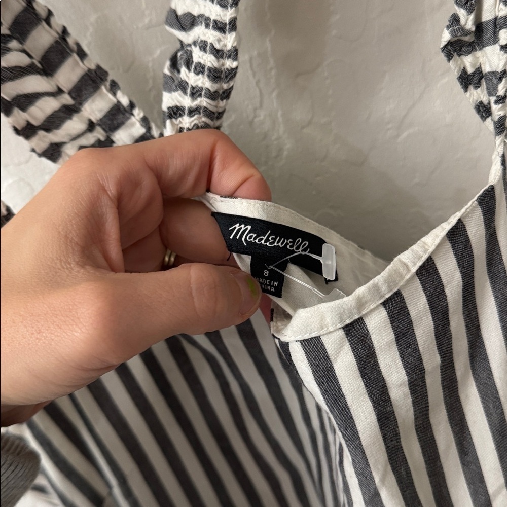 Madewell Gray White Stripe Ruffle Tank Mini Empire Dress Size 8 - Picture 6 of 7